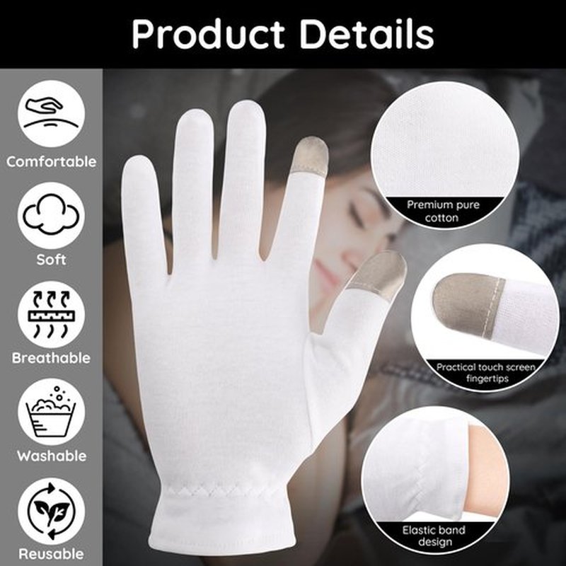Segbeauty 12pcs Touchscreen Fingers Moisturizing Gloves, 6 Pairs Hand Gloves Moisturizing Overnight with Elastic Band for Women and Men, White Cotton Gloves Overnight Sleeing for Work Dry Hands Medium