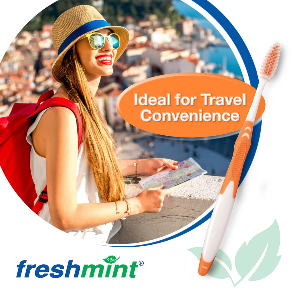 FRESHMINT Individually Wrapped Bulk Premium Toothbrushes (144 Pack), Oversized Easy Grip Handle, Soft Multi Color Nylon Bristles, Perfect for Travel, Hotel, Donation. Toothpaste Sold Separately.