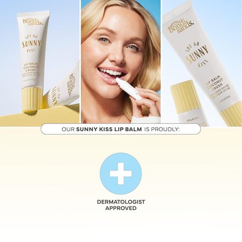 Bondi Sands Sunny Kiss SPF 60 Coconut Crush Lip Balm - Nourishing Hydrating Sunscreen, Glossy Finish, 0.3 Oz