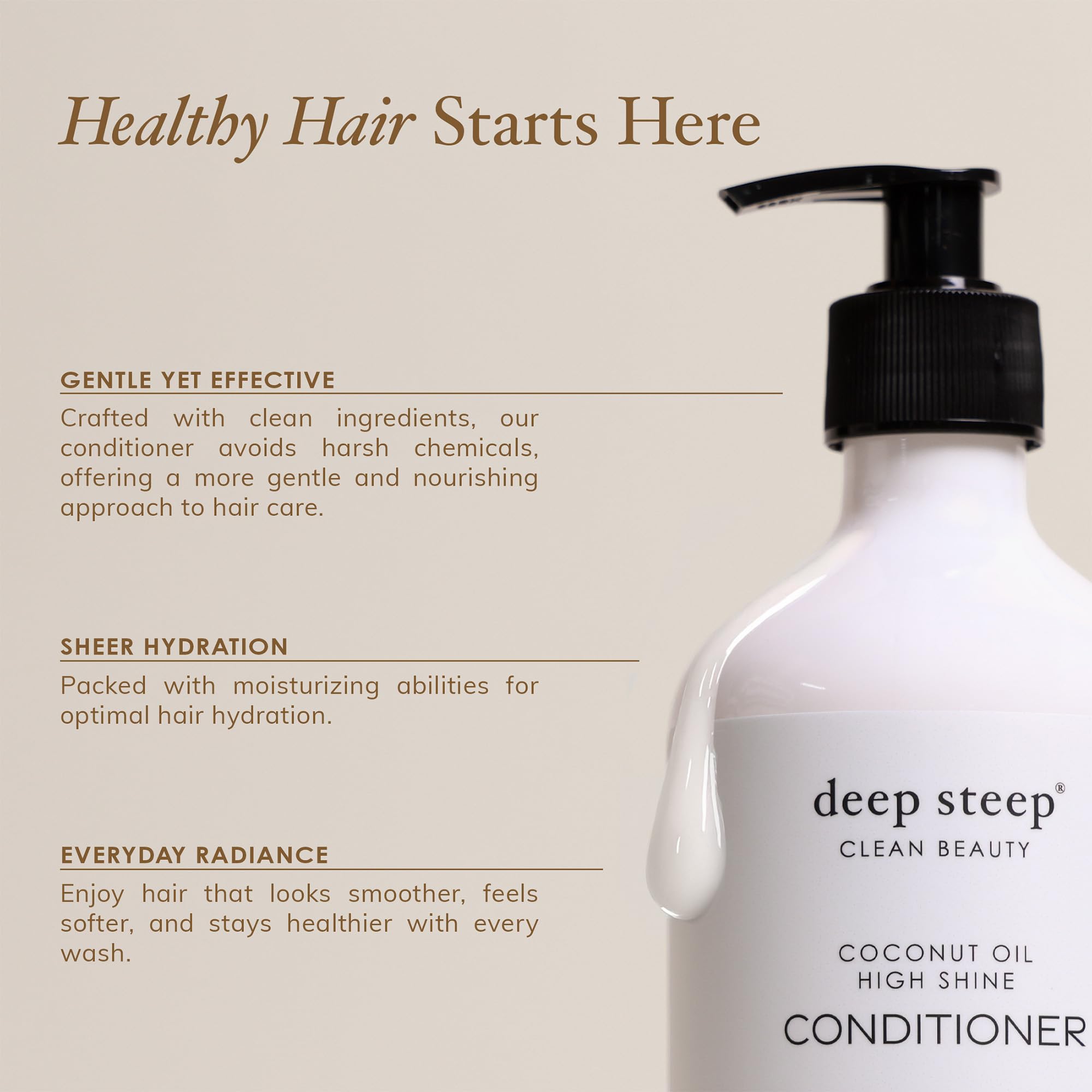 Deep Steep High Shine Coconut Oil Conditioner, 17 oz – Moisturizing Conditioner with Aloe, Argan Oil, Glycerin, Rice Protein & Coconut Oil – Silicone-Free, Vegan, Clean Beauty Hair Care, Soft Hair