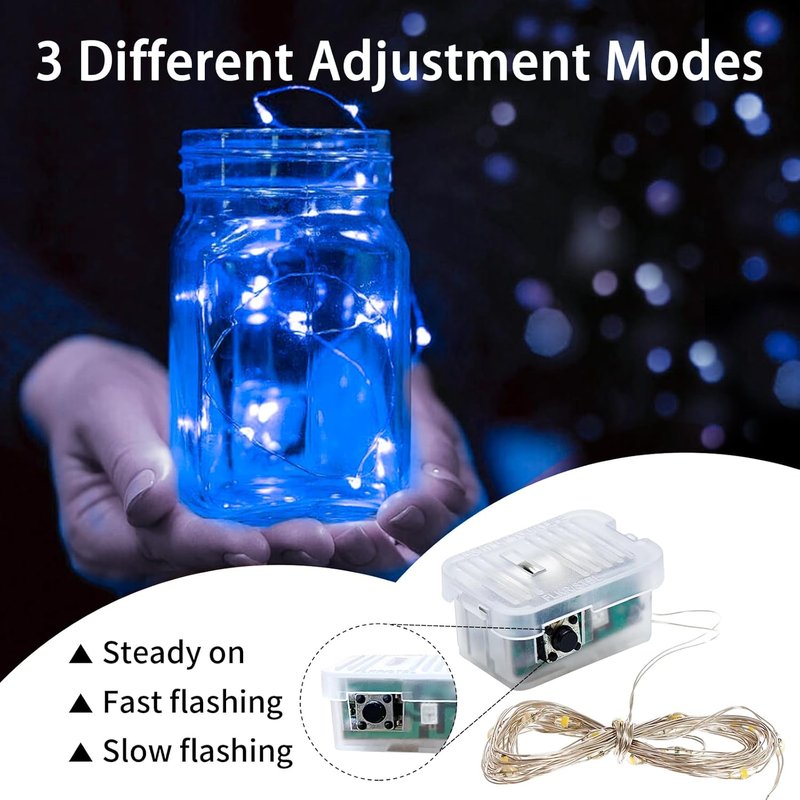 Blue Fairy Lights by [Brand Name] - 50 Pack 7Ft 20 LED Twinkle String Lights | Battery Operated & Waterproof for Weddings, Parties, & Holidays