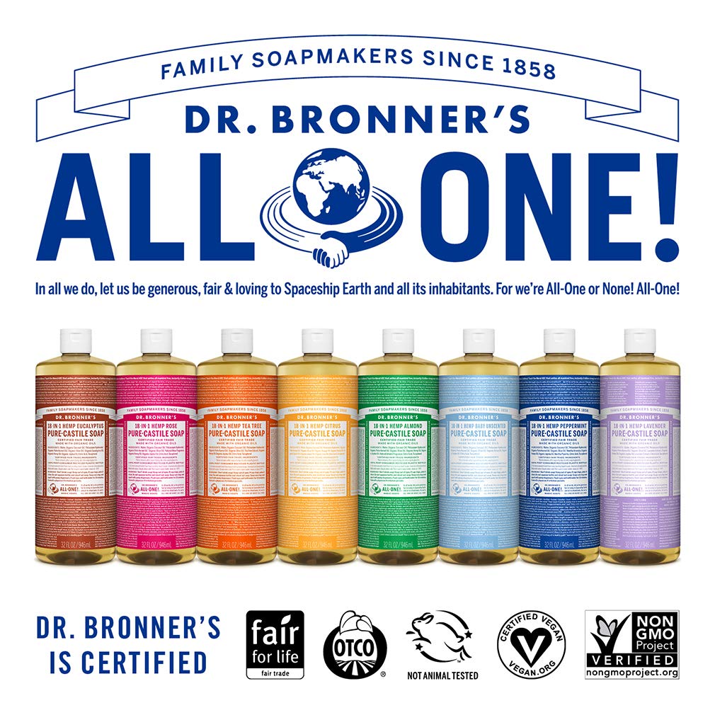 Dr. Bronner's - Pure-Castile Liquid Soap (Baby Unscented, 1 Gallon, 2-Pack) - Made with Organic Oils, 18-in-1 Uses: Face, Hair, Laundry and Dishes, for Sensitive Skin and Babies, No Added Fragrance