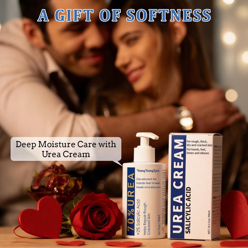 YOUNGYOUNGLOVE 10.1 Oz - Urea Cream 70% plus Salicylic Acid 2% for Dry Cracked Feet, Heels, Knees, Elbows and Hands, Moisturizes, Softens and Removes Calluses Dead Skin (10.1 oz, 70%)