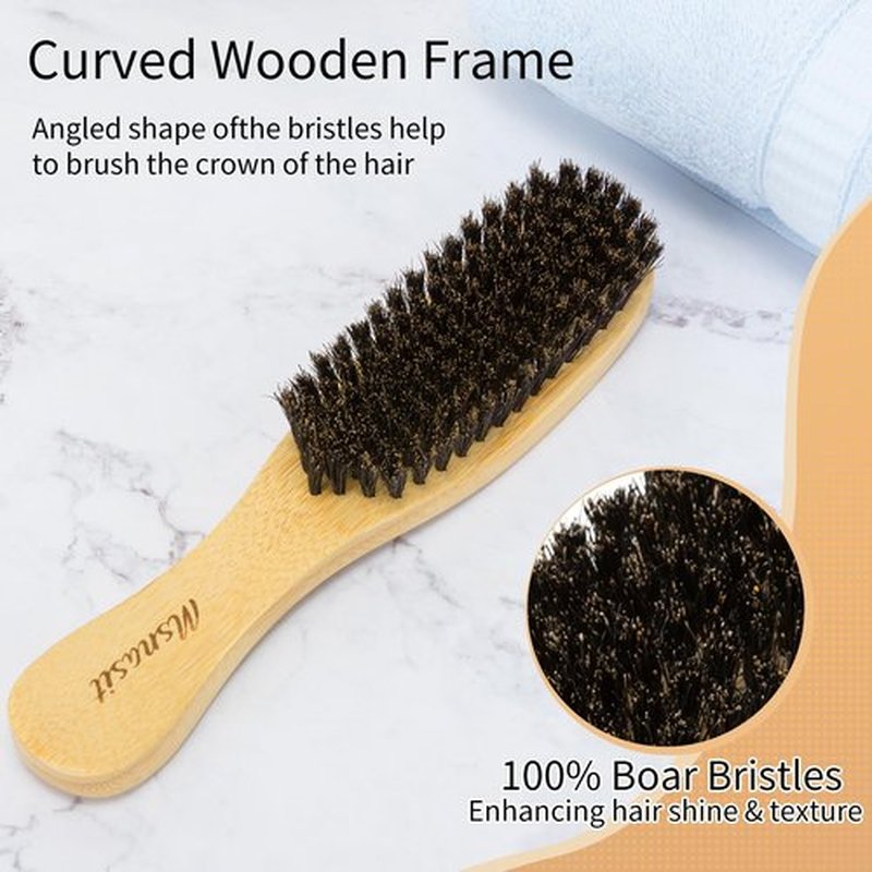 Msnasit Boar Bristle Slick Back Hair Brush for Women, Smoothing Hair, Anti Frizz, Edge Control, Bamboo Hairbrush for All Hair Style-Regular