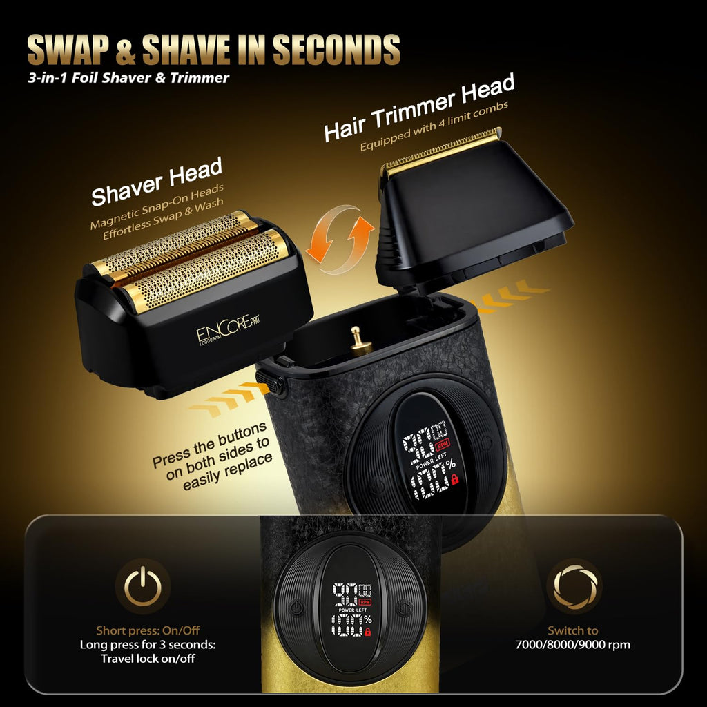 DSP Foil Shaver 3-in-1 for Men, Cordless 3-Speed, Bald Head Trimmer