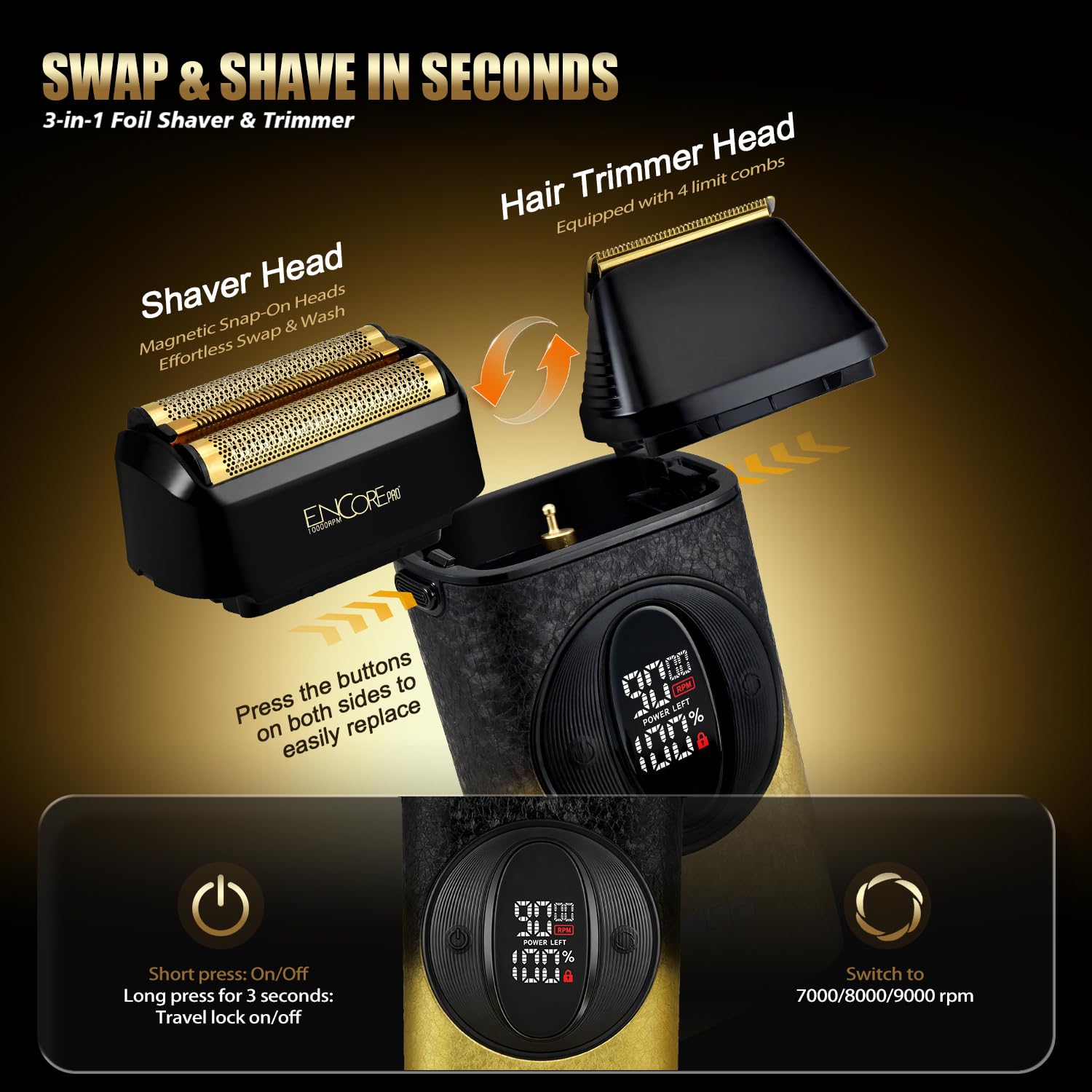 DSP Foil Shaver 3-in-1 for Men, Cordless 3-Speed, Bald Head Trimmer