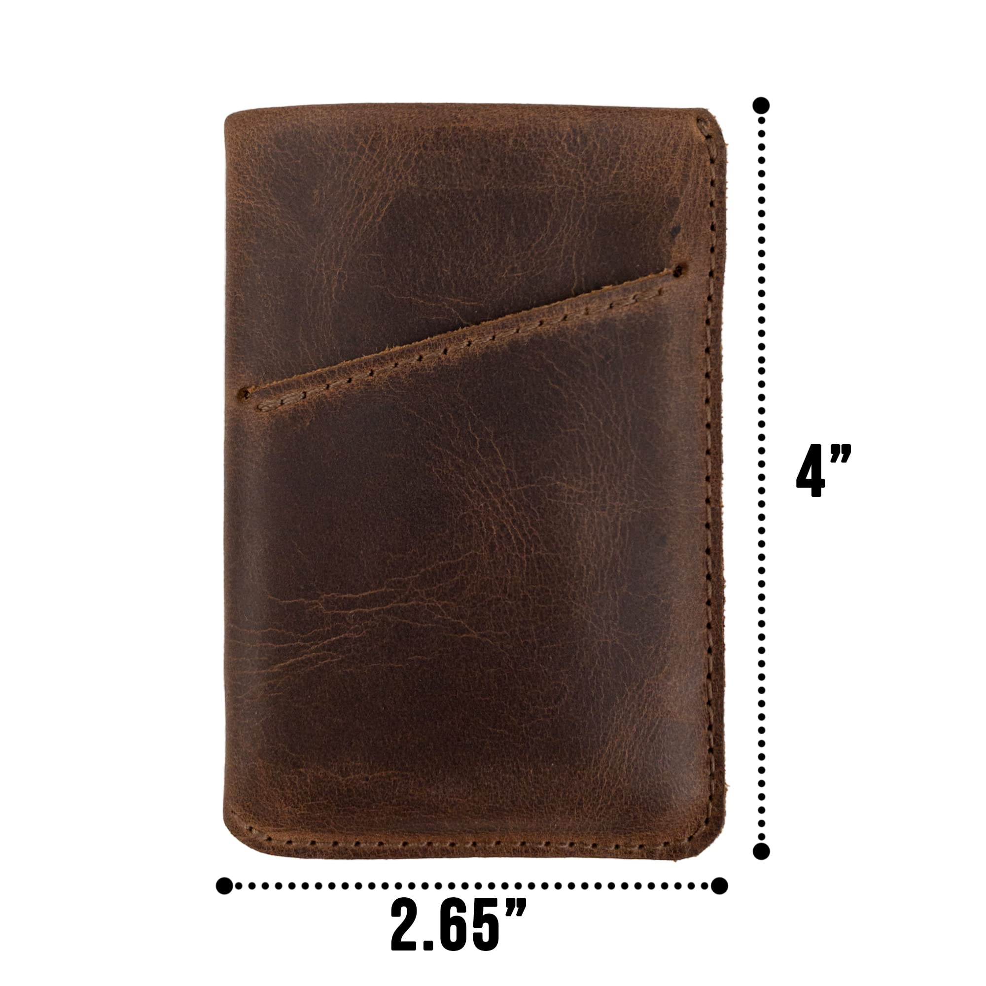Hide & Drink Vertical Card Sleeve, Holds Cards & Folded Bills, Full Grain Leather, Handmade, Bourbon Brown