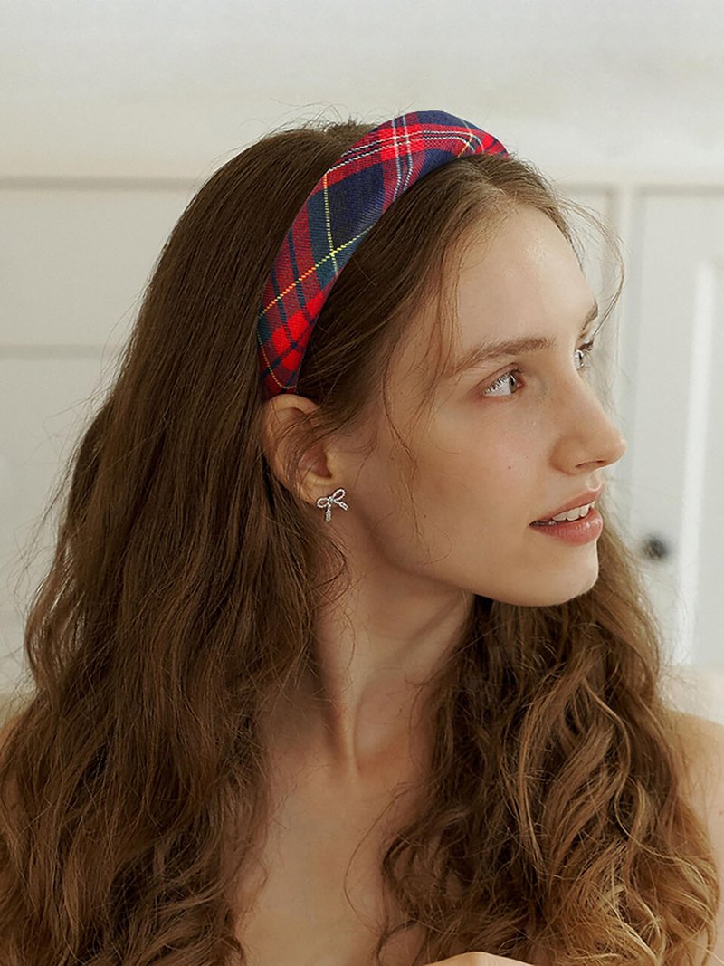 WOVOWOVO Plaid Headband for Women Teen Girls, Padded Thin Headbands for Womens Hair Vintage Red Hairband Fashion Head Band Hair Accessories