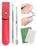 Cuticle Pusher, Pre-treatment Cuticle Pusher, Stainless Steel Loop Cuticle Pusher Dead skin fork, Cuticle Nail Tool with 100#/240# Grit Nail Files and 1 Pcs Storage Bags, For Salon & Home Use (2 Pack)