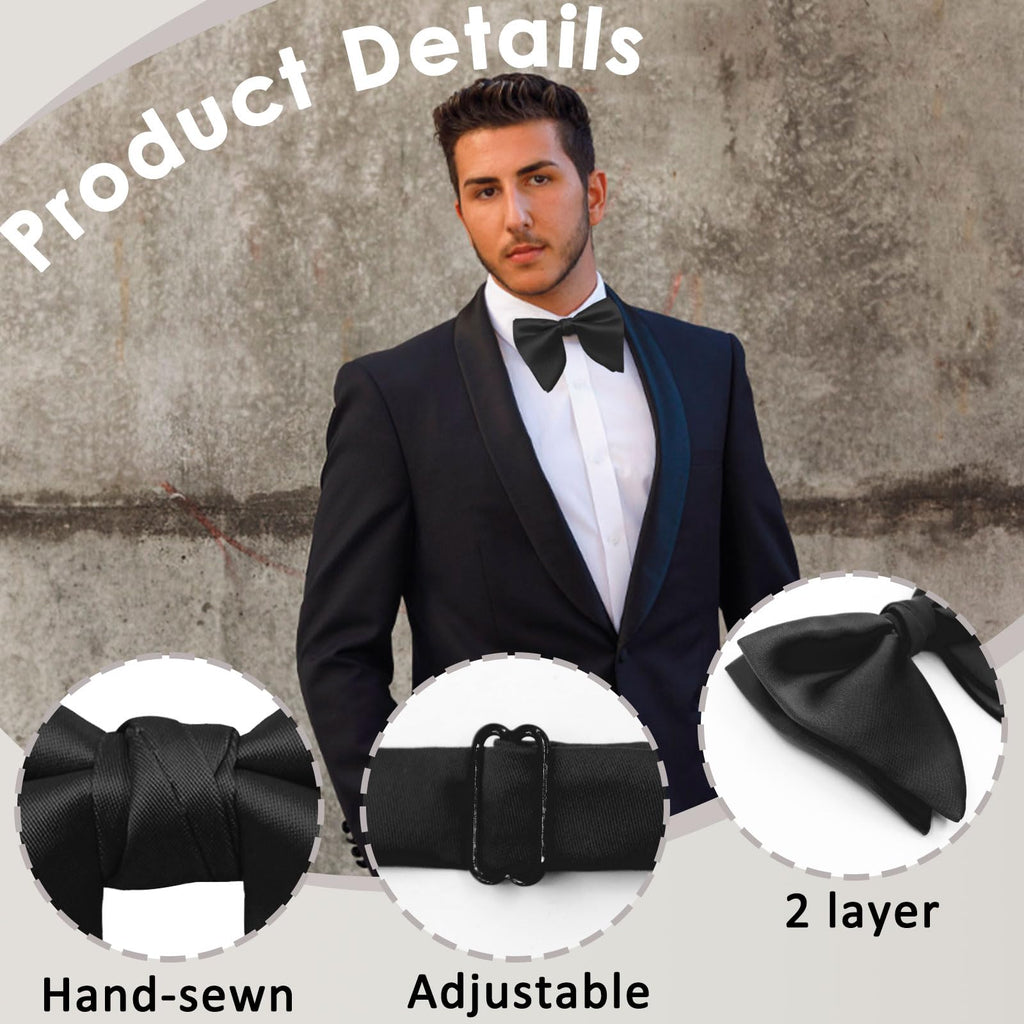Luckyvestir Oversized Bow Ties for Men, Pre Tied Clip on Men's Black Bowtie for Wedding Tuxedo Banquets Formal Wear
