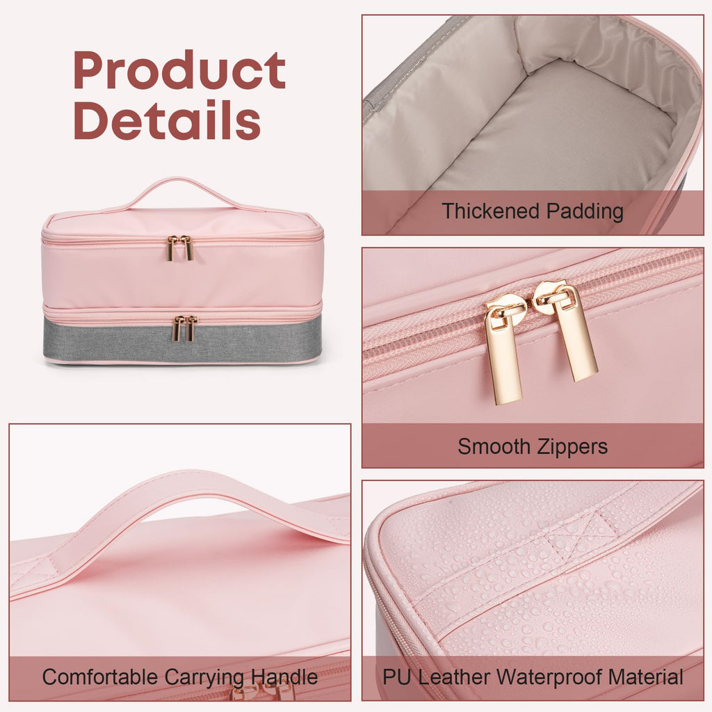 Travel Carrying Case for Shark Flexstyle FlexFusion Revlon Hair Dryer Airwrap, Portable Double Layer Shark Hair Tools Storage Organizer Bag for Airwrap Styler and Attachments, Pink Gray-Bag Only
