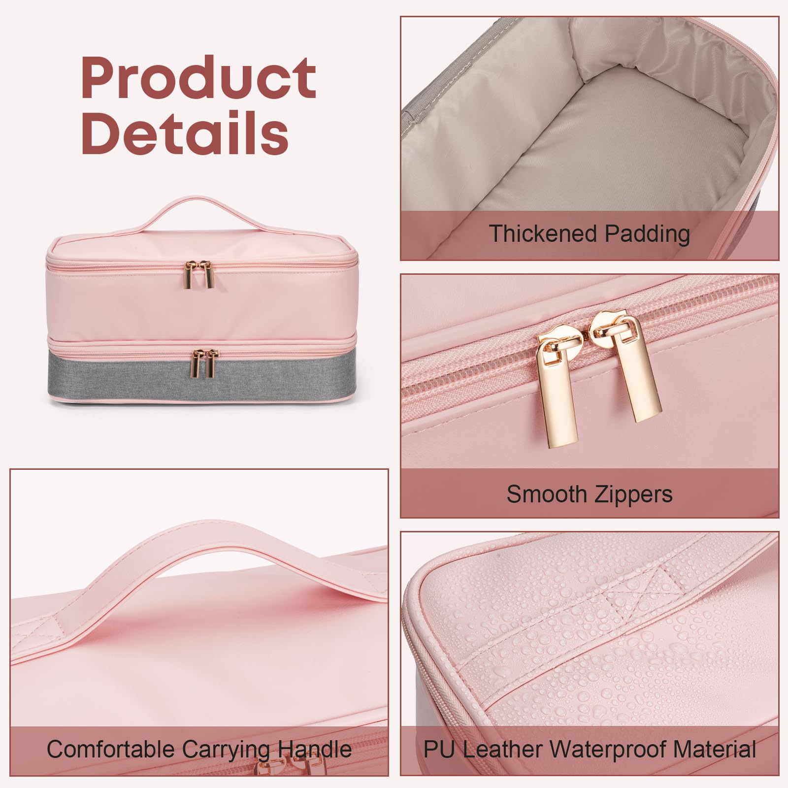 Travel Carrying Case for Shark Flexstyle FlexFusion Revlon Hair Dryer Airwrap, Portable Double Layer Shark Hair Tools Storage Organizer Bag for Airwrap Styler and Attachments, Pink Gray-Bag Only
