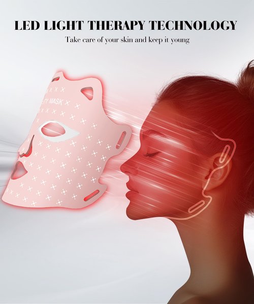 SDKWDH Red Light Mask for Face, 7-1 Colors Facial Care Mask, 850nm Infrared & Red Light Masks, Ergonomic Design for Home & Travel, Pink