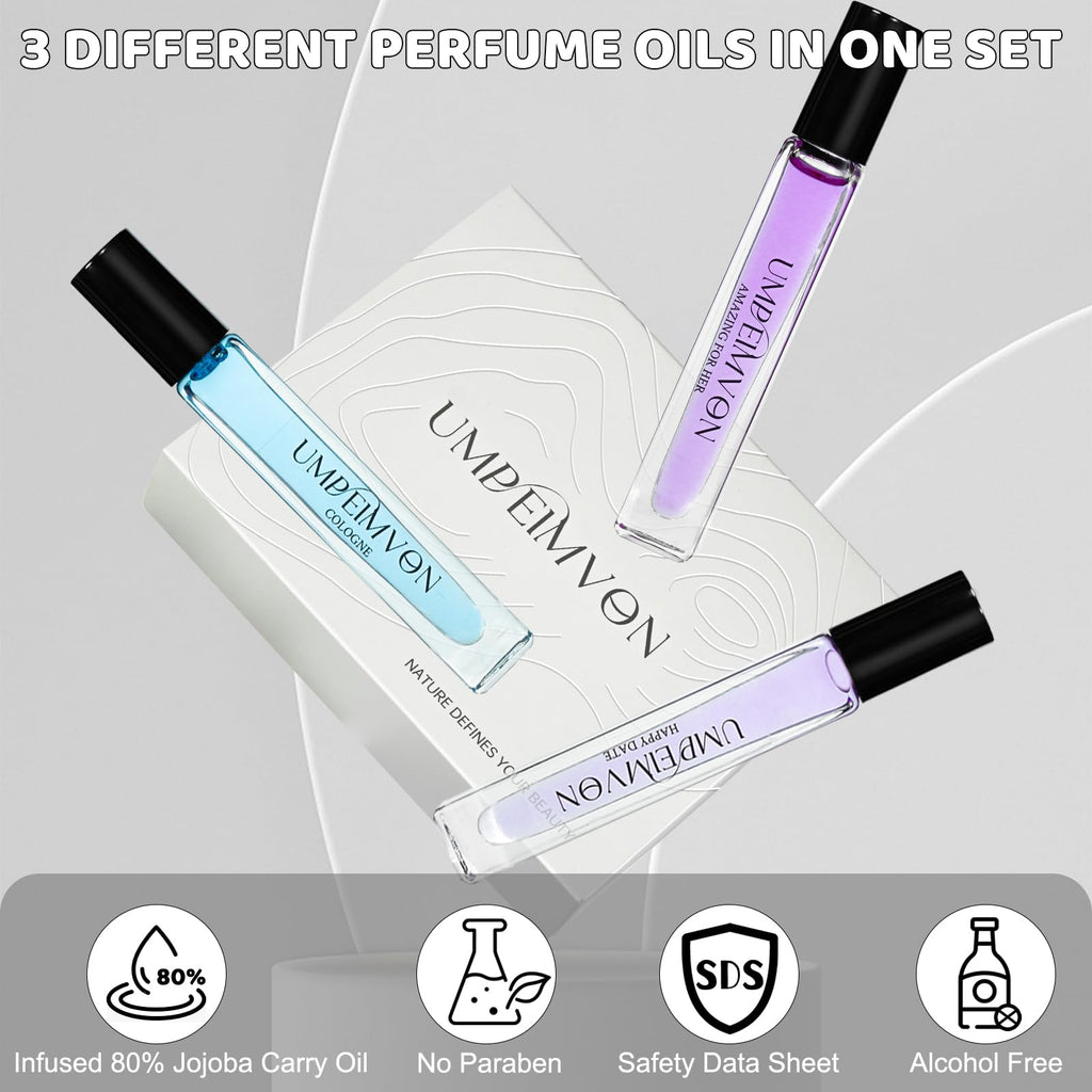 Umpeimvon 3 Pack Pheromone Perfume Oils for Women, Long Lasting Roll On Perfume Oil, Sweet, Woody, Cologne Travel Size 0.33 Fl. Oz