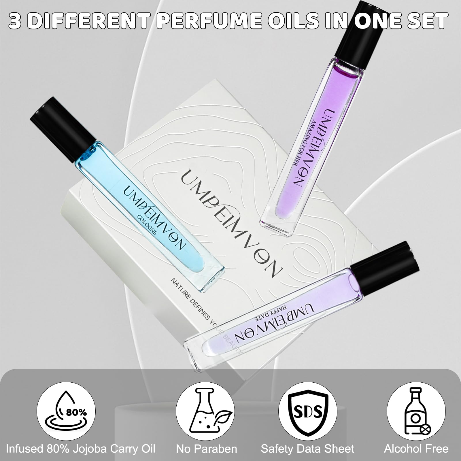 Umpeimvon 3 Pack Pheromone Perfume Oils for Women, Long Lasting Roll On Perfume Oil, Sweet, Woody, Cologne Travel Size 0.33 Fl. Oz