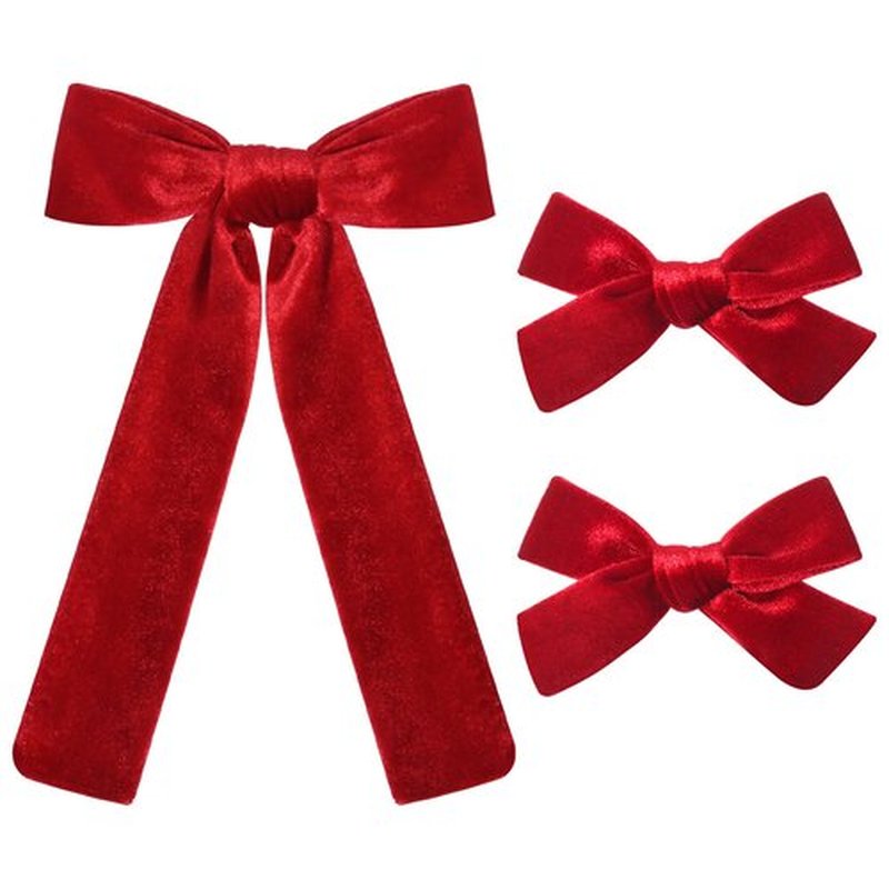 DEEKA Red Velvet Hair Bows 2 Sizes Long and Basic 4” Hair Bow Set for Toddler Girls Long Ponytail Knot Bows Alligator Clip Hair Accessories for Little Girls (Red)