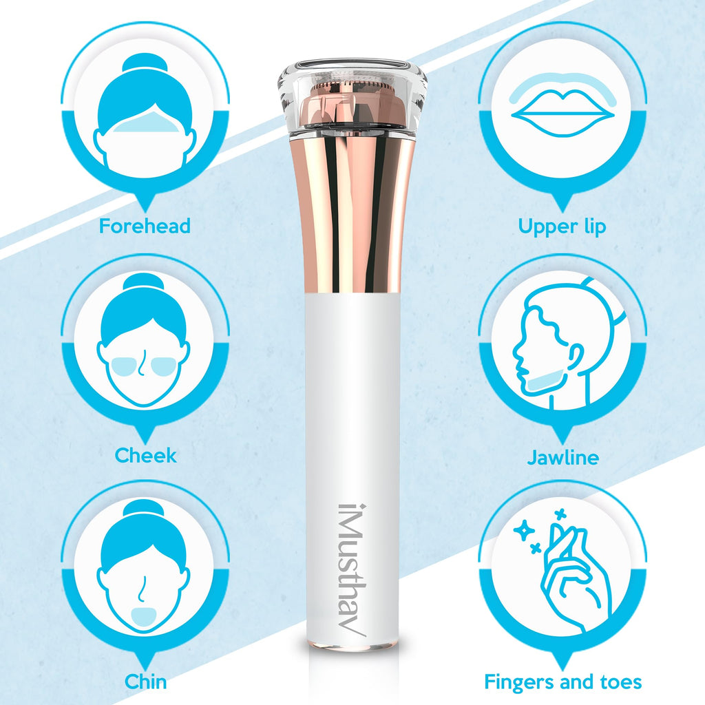Facial Hair Removal for Women, Rechargeable 16mm Dual Ring Floating Head Blade Painless Electric Face Hair Remover, Face Shaver Razor & Trimmer for Upper Lip, Chin, 18K Gold-Plated / 360°LED Light