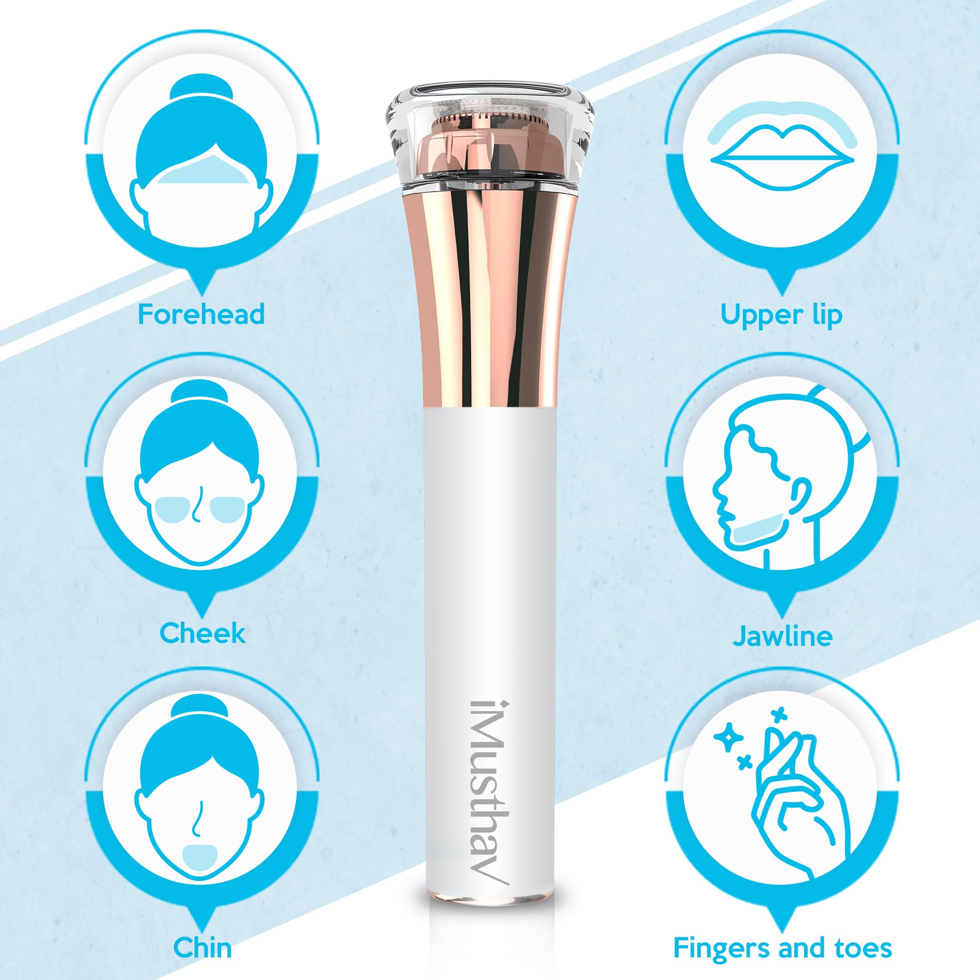 Facial Hair Removal for Women, Rechargeable 16mm Dual Ring Floating Head Blade Painless Electric Face Hair Remover, Face Shaver Razor & Trimmer for Upper Lip, Chin, 18K Gold-Plated / 360°LED Light