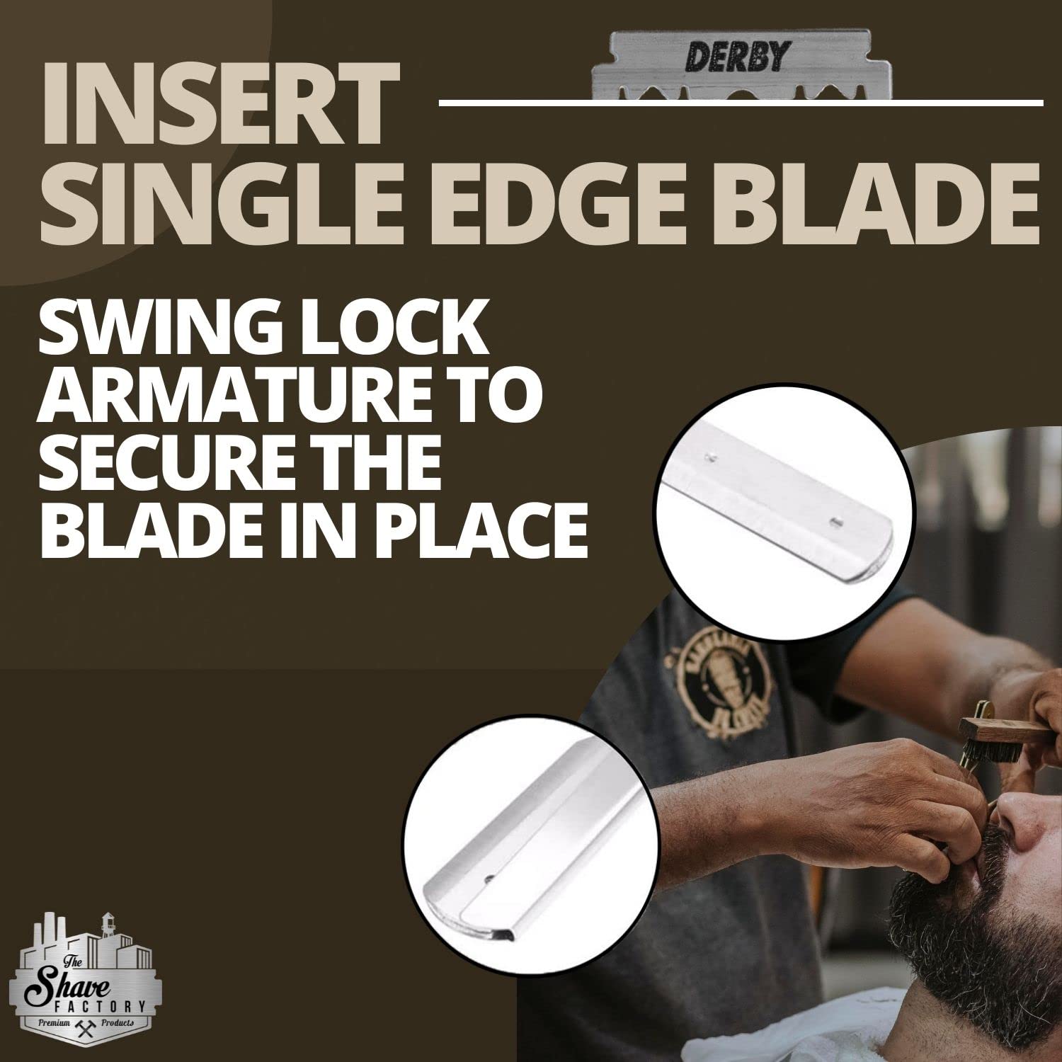 the shave factory Factory® Straight Edge Razor Kit - Single | Stainless Steel razors men from (Black / 100 Derby Professional Blades), 1.0 Count
