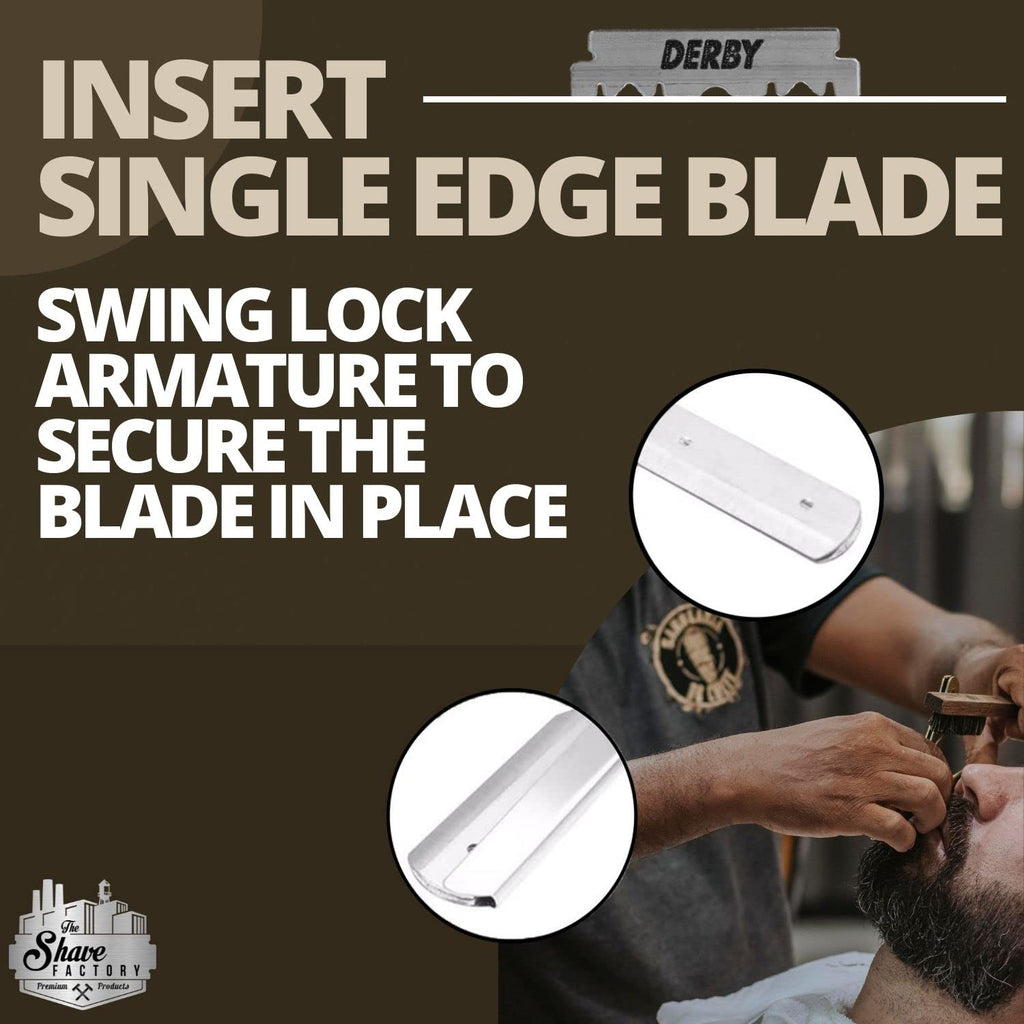 The Shave Factory Straight Edge Razor Kit - with Single Stainless Steel razors (Stell + Derby Premium)
