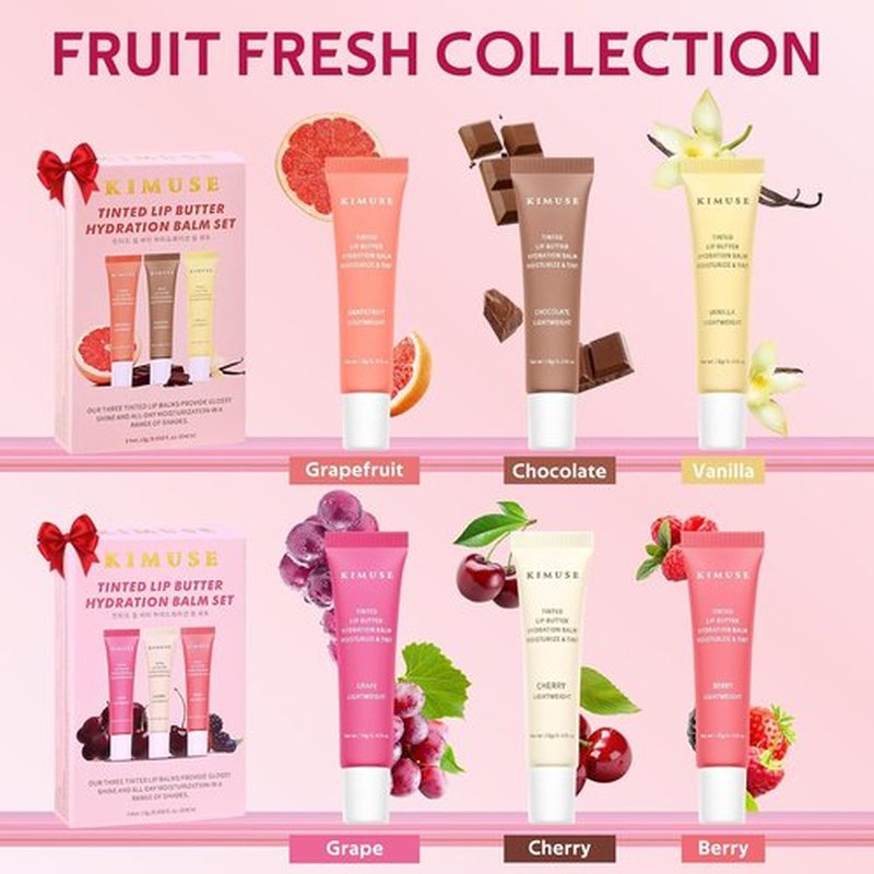 KIMUSE Tinted Lip Butter - Hydrating Lip Treatment with Hyaluronic Acid & Vitamin E | 3 Pack for Moisture & Shine