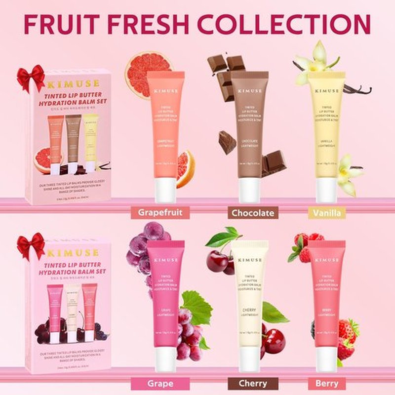 KIMUSE 3 Pack Tinted Lip Butter Hydration Balm, Hydrating Lip Treatment with Hyaluronic Acid & Vitamin E, Tinted Lip Balm for Instant Moisture, Shine & Hydration, Supple Lips, Vegan & Cruelty-Free