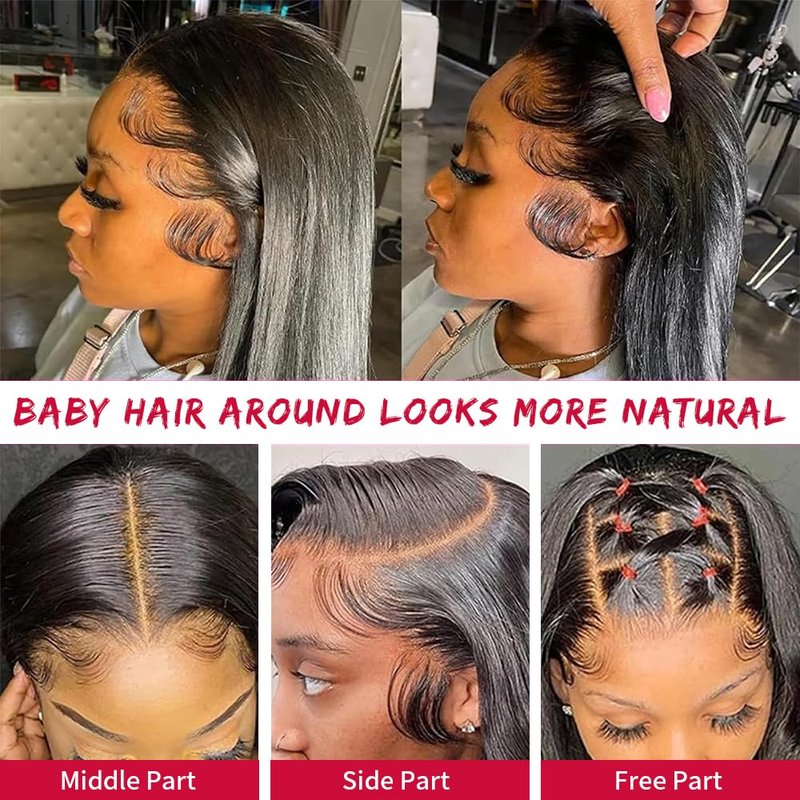 UYCLEJX Straight Wigs Human Hair 32 Inch Straight Human Hair Wig 13x6 HD Lace Front Wigs Human Hair Pre Plucked 200 Density Straight Wig Glueless Wigs For Black Women Natural Color