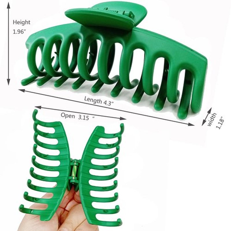 Kitiin Solid Green Large Hair Claw Clips for Thick/Fine/Thin Hair,Strong holding teeth interlocking Women Jaw Clips for Hair 3 Count In set hair clips for patrick's day (Green)