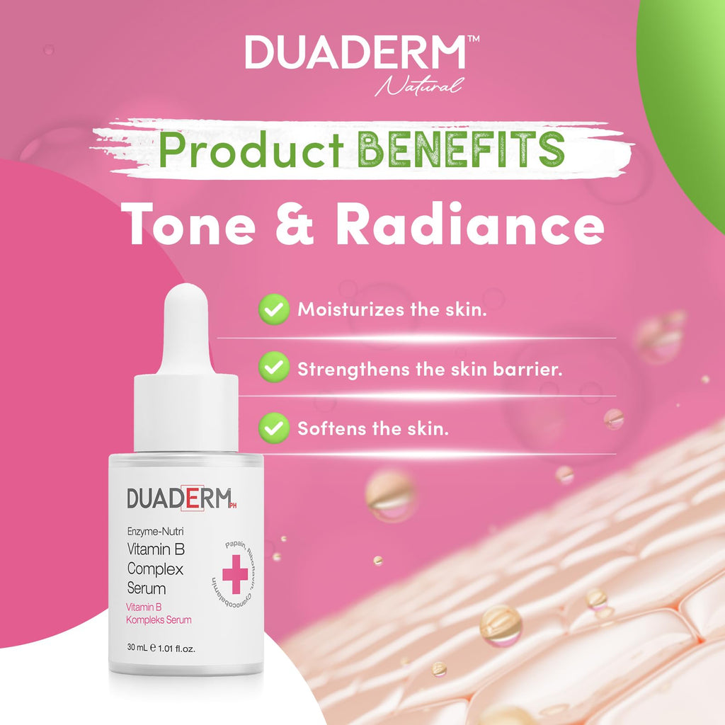 DUADERM Enzyme-Nutri Vitamin B Complex Serum, Multi-B Vitamin Hydrating & Balancing Face Serum, 1.0 fl oz (30 mL)