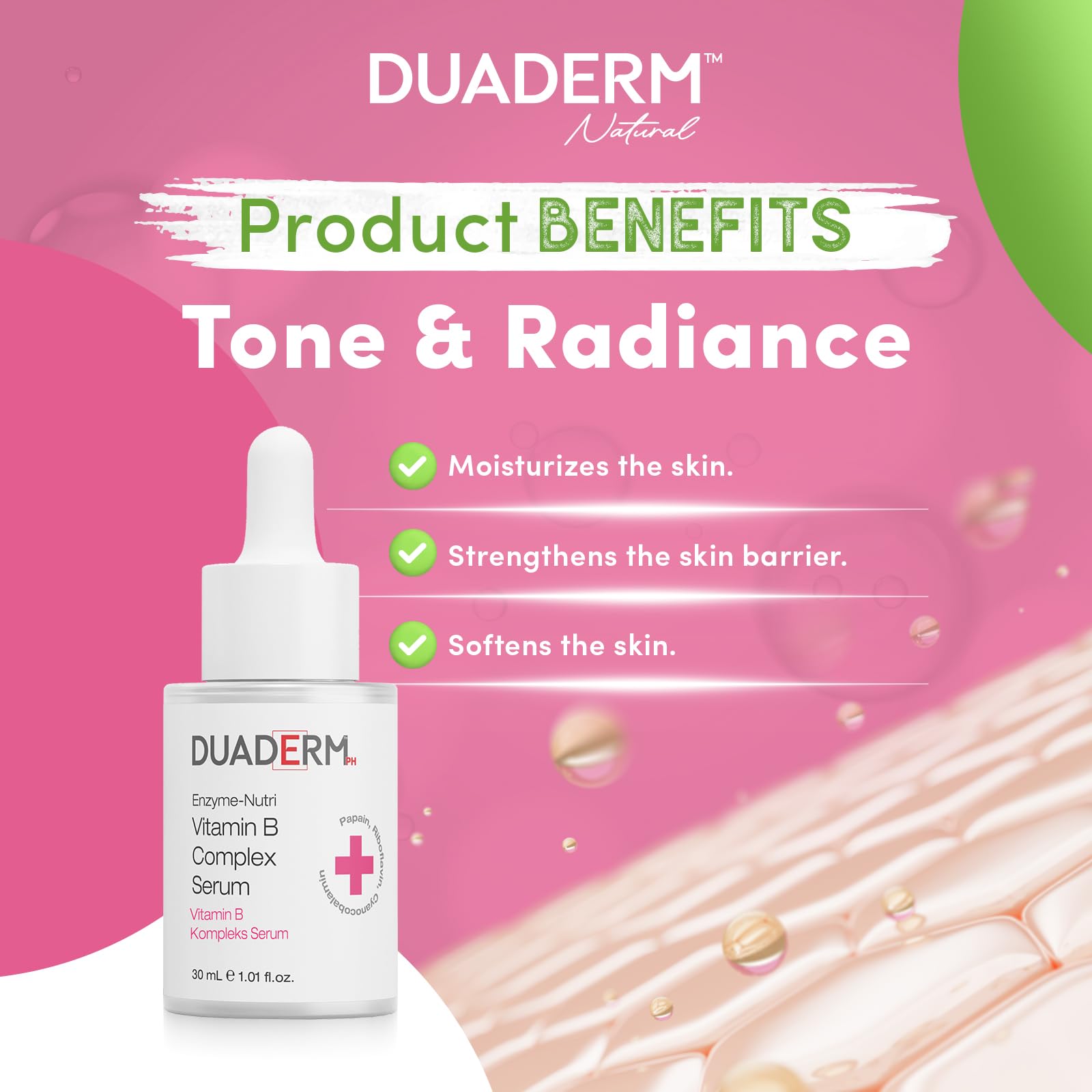 DUADERM Enzyme-Nutri Vitamin B Complex Serum, Multi-B Vitamin Hydrating & Balancing Face Serum, 1.0 fl oz (30 mL)