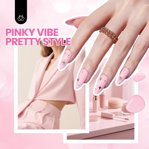 Beetles Nude Pink Gel Nail Polish Kit with UV LED Light Nail Lamp 6 Pcs Starter Kit Base Gel Top Coat Soak Off Nude Pink Polish Set with Nail File for DIY Manicure Gifts for Women
