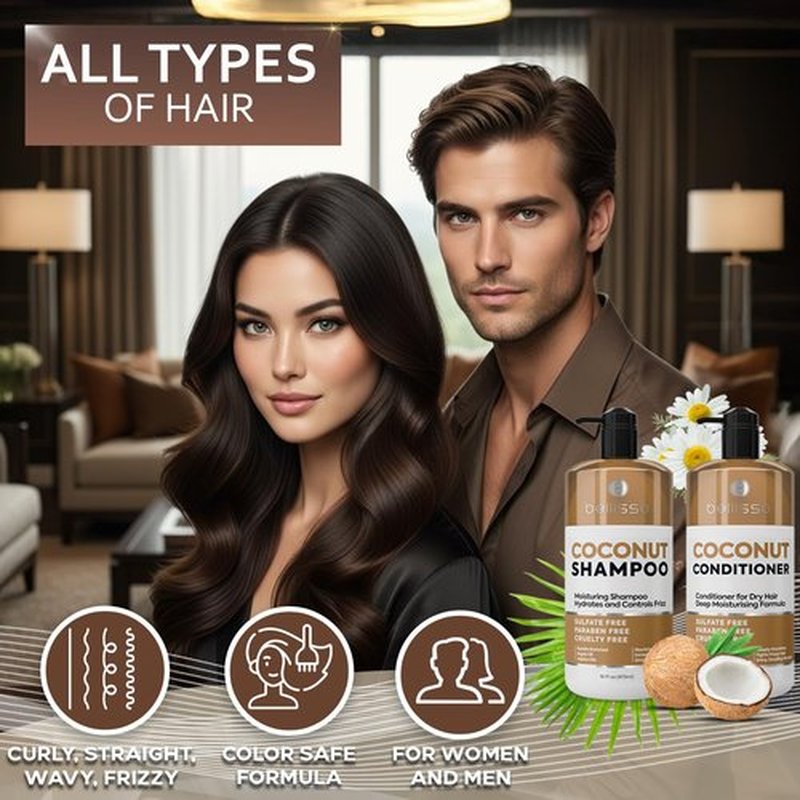 Skiennix Coconut Shampoo & Conditioner Set - Sulfate-Free, Deep Moisturizing Formula for All Hair Types | 16 Fl Oz (Set of 2)