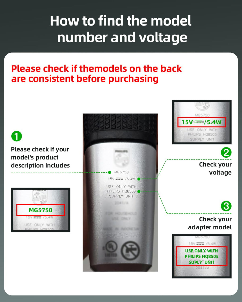 Superer 15V Charger Fit for Philips Norelco HQ8505 3000 5000 6000 7000 9000 Series, Multigroom MG5750 MG7750 MG7770 MG7790 QP6531 BG7030 BG7040 BG5025 S9987 Shaver Trimmer Power Cord