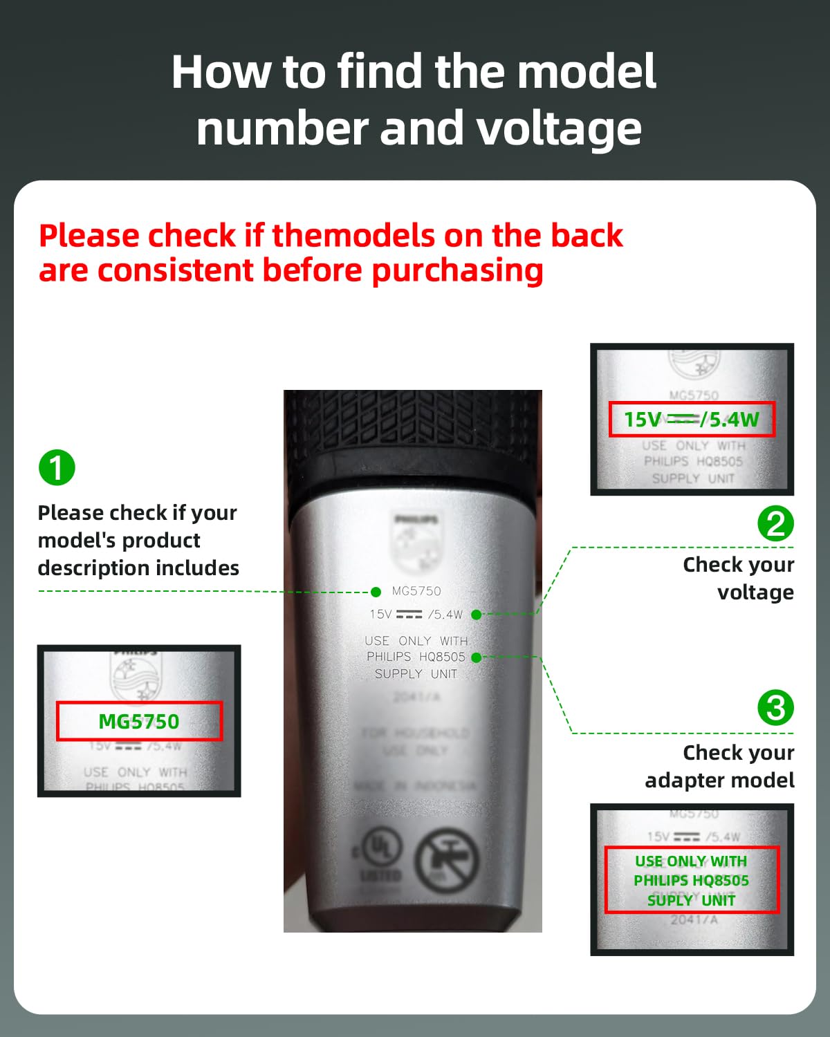 Superer 15V Charger Fit for Philips Norelco HQ8505 3000 5000 6000 7000 9000 Series, Multigroom MG5750 MG7750 MG7770 MG7790 QP6531 BG7030 BG7040 BG5025 S9987 Shaver Trimmer Power Cord