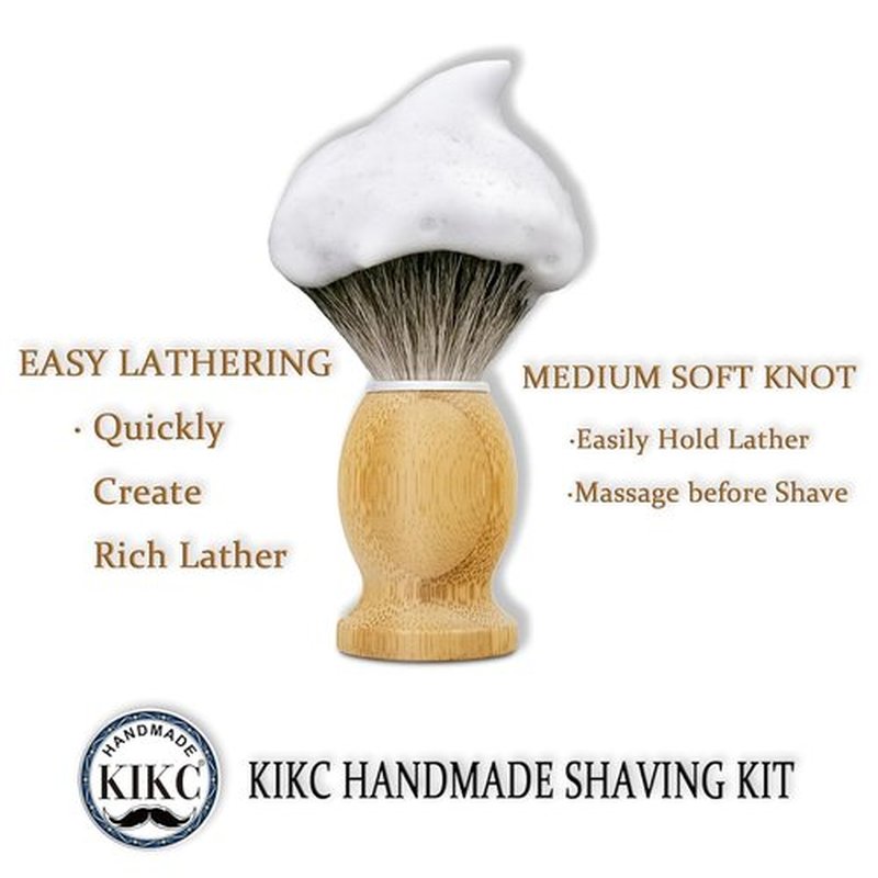 KIKC Pure Badger Shaving Brush - Handcrafted Bamboo Handle, Soft Bristles | Perfect Gift for Bearded Men