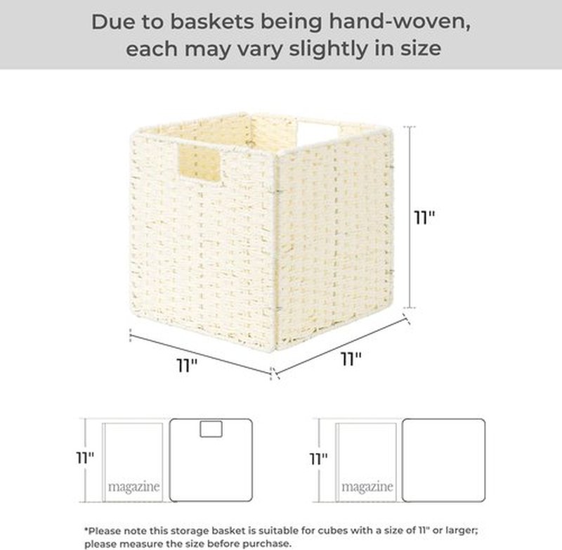 StorageWorks Wicker Baskets - Handwoven Organizing Cubes with Handles, Beige, 11 Inch, 2 Pack