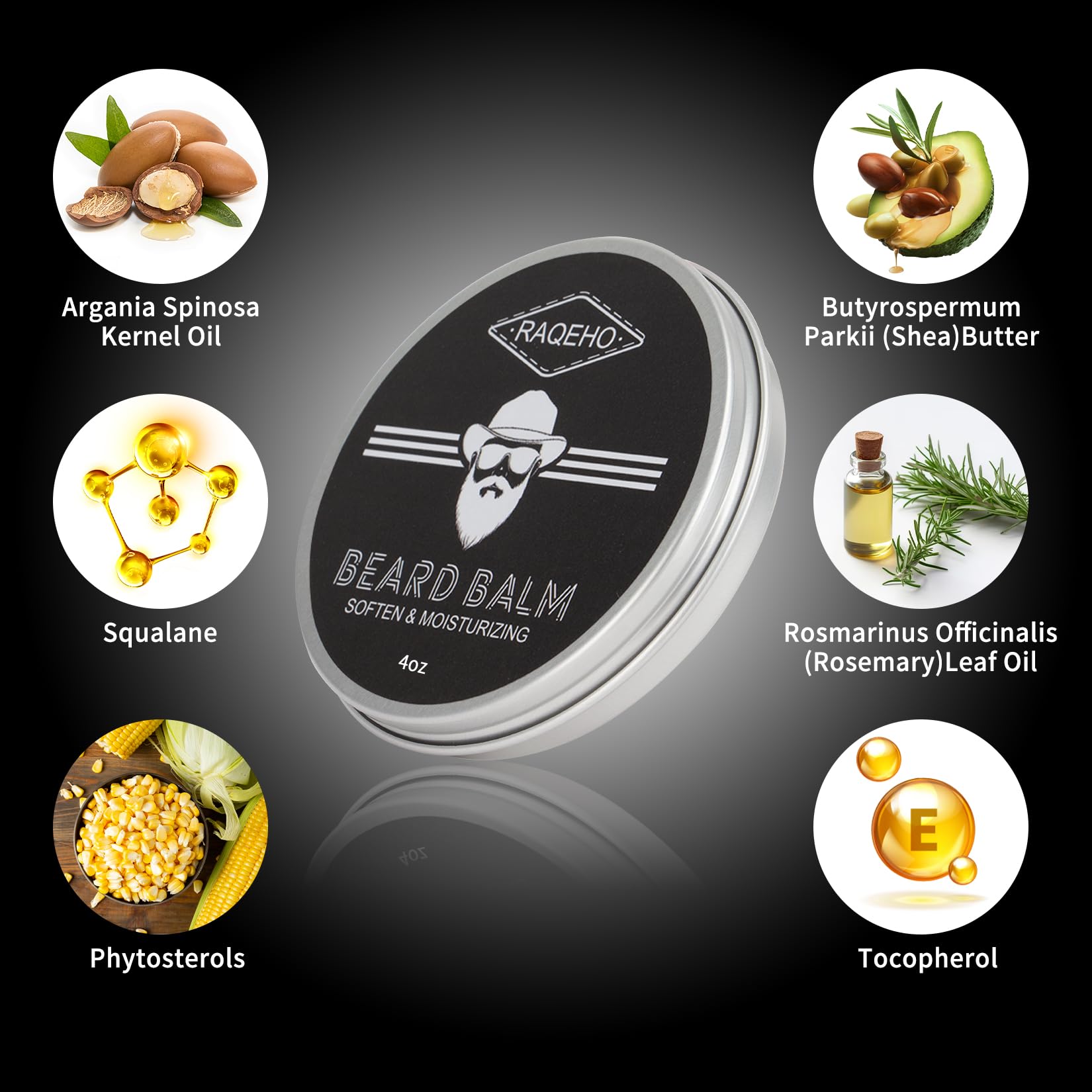 RAQEHO 4oz Beard Balm for Men - Mustache Wax Mens Beard Leave In Conditioner Butter Wax Cream Softener Shea Moisturizer Grooming Styling Dandruff Treatment Maintenance Gifts Care Products(Sandalwood)