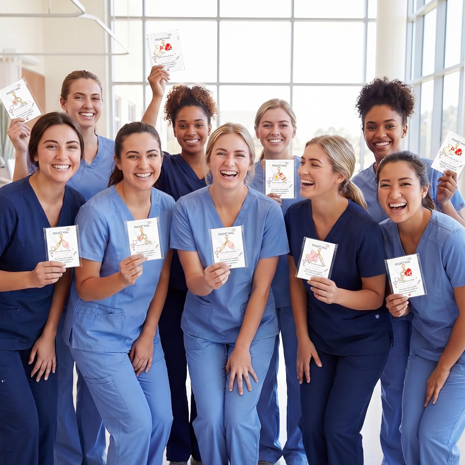 Kenning 24 Pack Nurse Pocket Hug Keychains with Cards and Gift Bags Bulk Stethoscope Hug Tokens Appreciation Gifts for Nurses Doctors Healthcare Workers Inspirational Thank You Gifts Hospital Staff