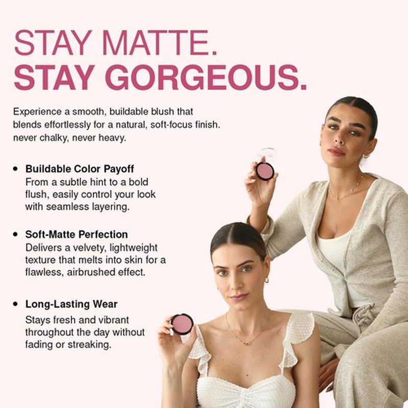 Palladio Matte Blush - Berry Pink Shade for a Flawless, Natural Glow | Long-Lasting Formula