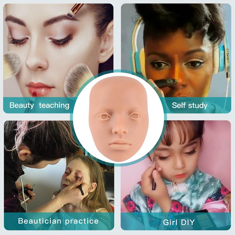YEEFAIRY Makeup Practice Face Board 3D Reusable Silicone Mannequin Eye Face Kit Practice Skin with 2 Pairs of Realistic Eyeballs for Tattoo Artists Beauty Beginner (Natural)