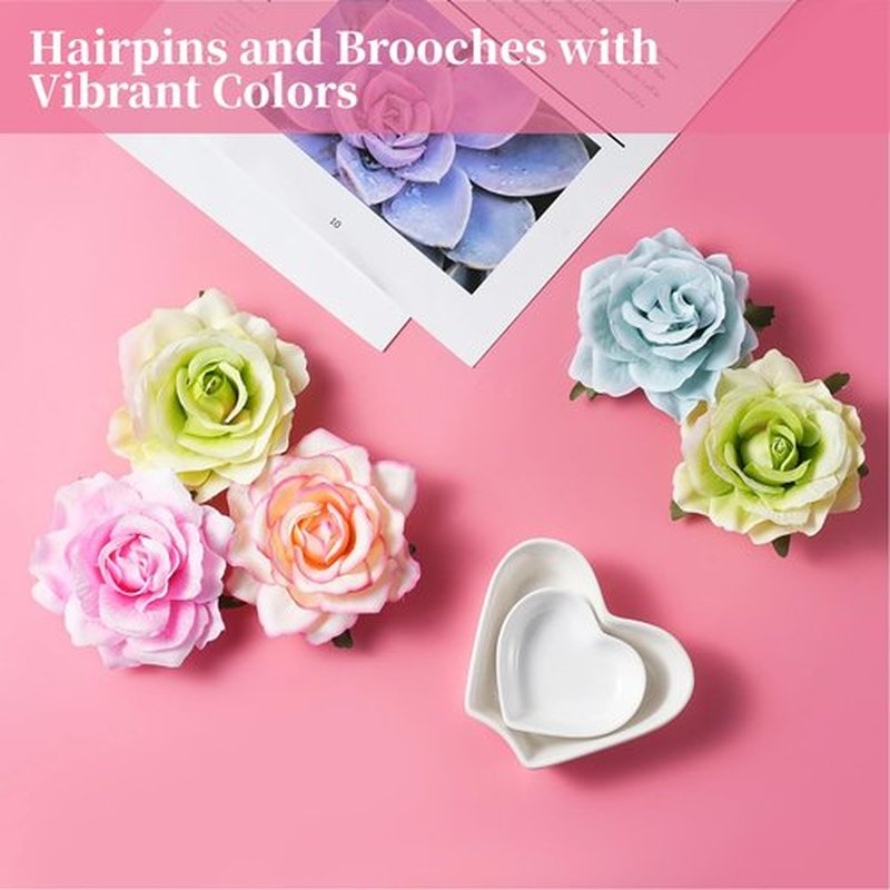 Lnrueg 30 Pack Artificial Rose Flower Hair Clips for Women, 4 Inch Large Flower Claw Clips for Thick Hair, Hair Accessories for Wedding