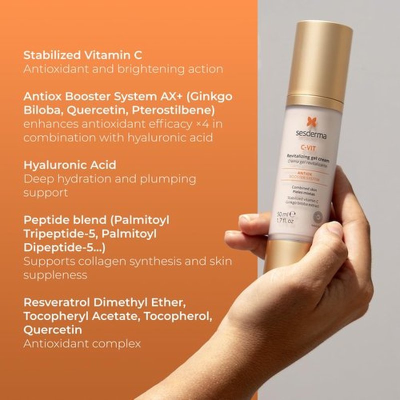 Sesderma C-VIT Revitalizing Gel Cream - Antioxidant Formula with Vitamin C & Hyaluronic Acid | 1.7 fl oz