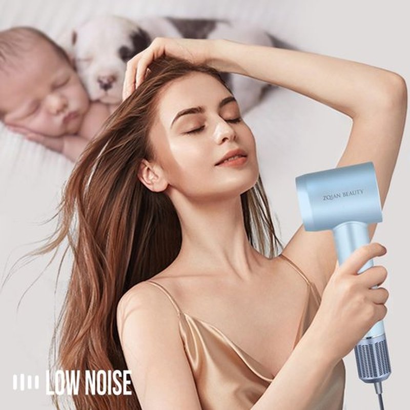 Ionic Hair Dryer with 200 Million Negative Ions, High-Speed Blow Dryer for Women and Men Fast Drying Low Noise Travel Hairdryer (Silver Blue, with Concentrator Nozzle)