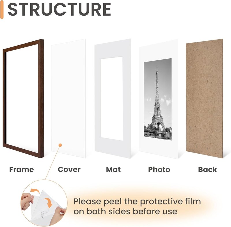 Upsimples 12x16 Picture Frame Set of 5 - Versatile Wall Gallery Frames for 8.5x11 or 12x16 Photos, Brown