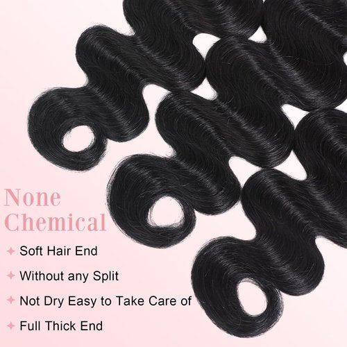 Asxdovig 12A Body Wave Bundles Human Hair 16 18 20 Inch Human Hair Bundles 100% Unprocessed Brazilian Virgin Hair Body Wave 3 Bundles Human Hair Extensions Natural Black