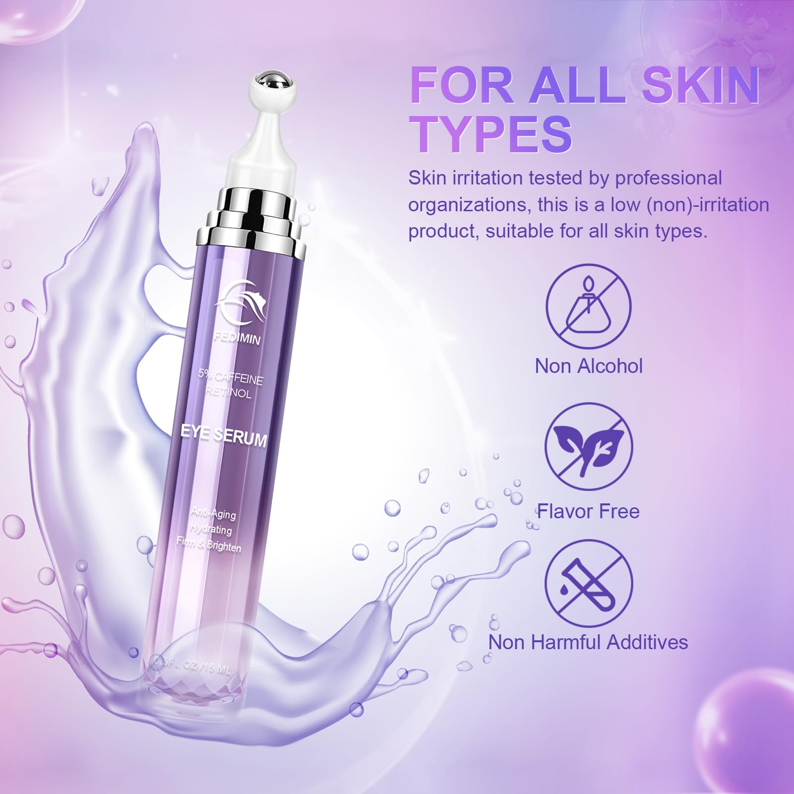 5% Caffeine Eye Cream for Dark Circles Under Treatment Eye Serum for Wrinkles Fine Lines, Retinol Under Cream for Puffiness and Bags with 360° Massage Roller-Ball