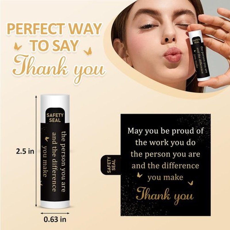 DMSKY Thank You Gift Lip Balm Bulk 60 Pcs, Inspirational Appreciation Gift for Employee Teacher Coworkers Nurse Volunteer Staff, Thank You Gifts for Woman Man