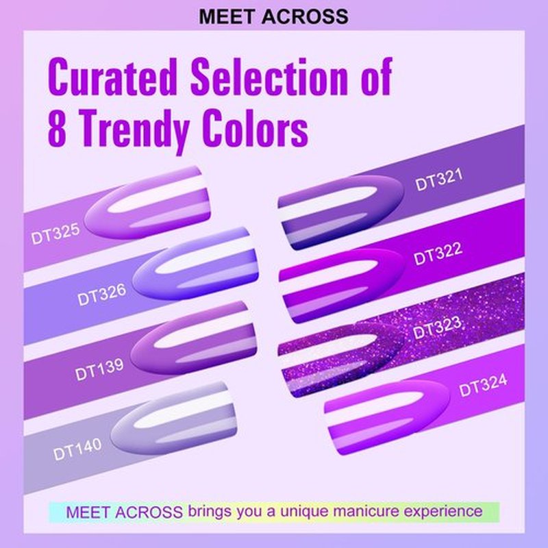 MEET ACROSS Gel Nail Polish Set 8 Colors Gel Polish Set Purple Nude Nail Polish Soak Off LED Nail Art Manicure Holiday Grape Purple Gel Nail Kit Gifts for Women DIY Home Salon