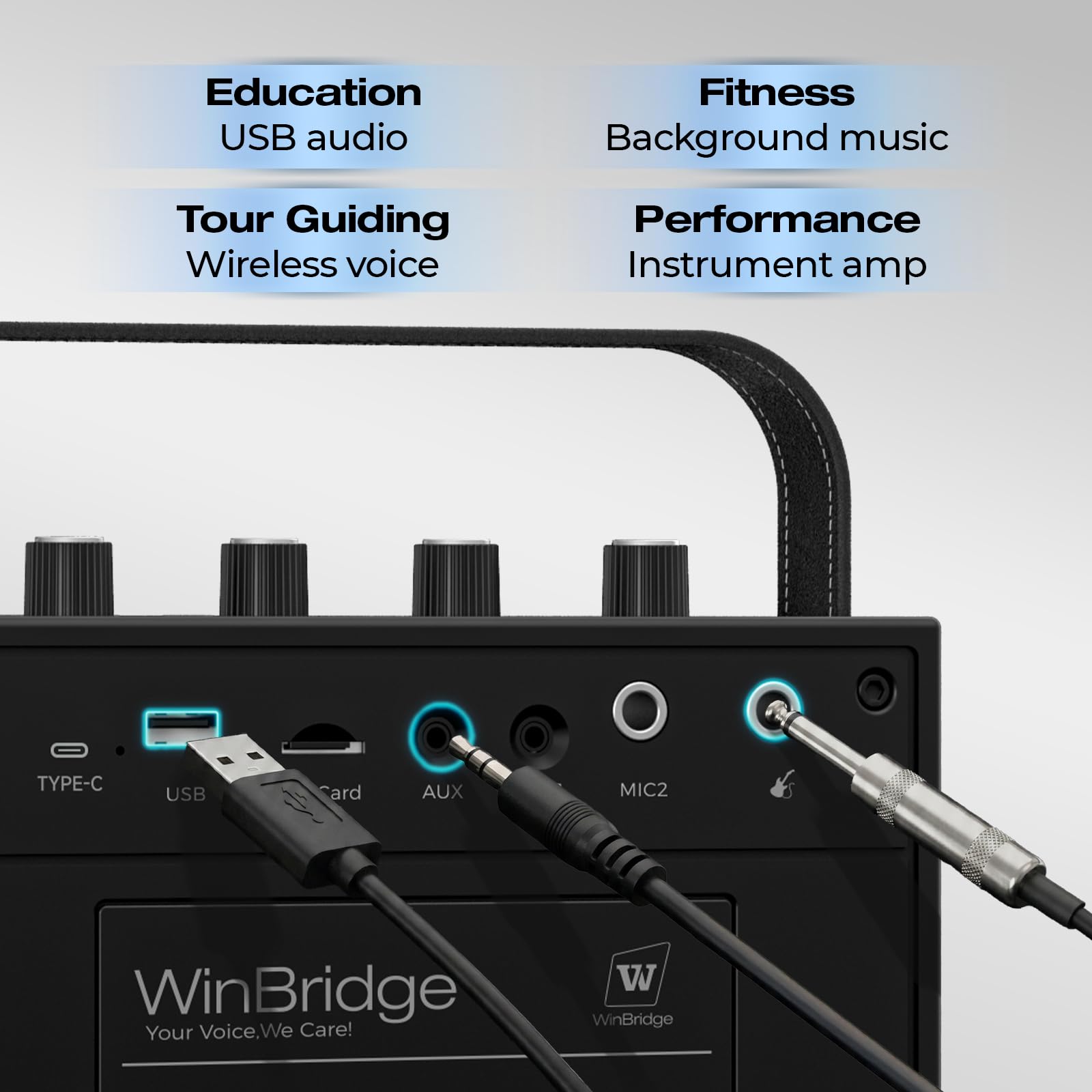 WinBridge S97 60W Bluetooth Speaker Mic– Powerful Wireless Voice Amplifier with Dual Microphones, Portable PA System & Karaoke Machine for Teachers, Sound Effects, Guitar Input, High Bass