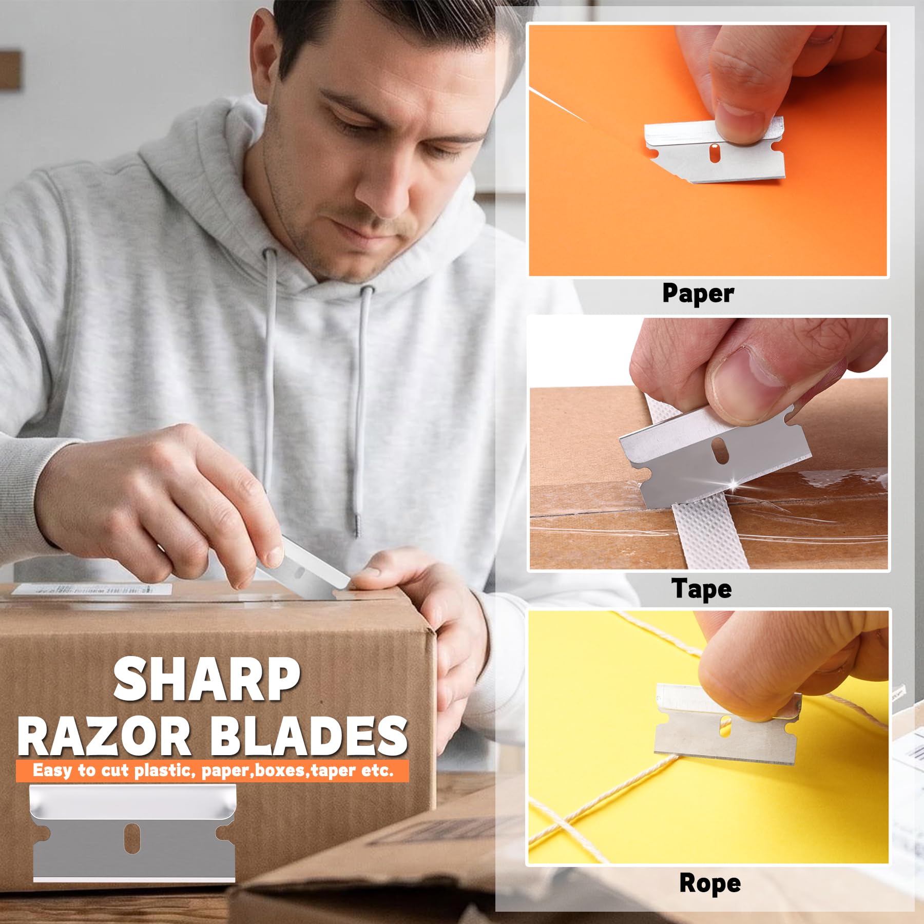 REXBETI 200PCS Single Edge Razor Blades, Industrial Razor Blades for Scraper, Suitable for Removing Labels, Decals, Stickers and Old Paint
